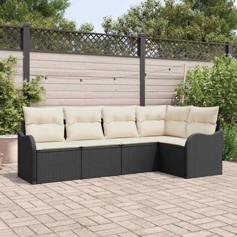 5-teiliges Garten Sofaset mit Kissen Schwarz Poly Rattan vidaXL211374