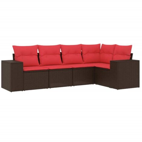 5-teiliges Gartensofa-Set mit Kissen, braun, Polyrattan vidaXL