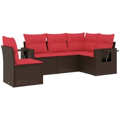 5-teiliges Gartensofa-Set mit Kissen, braun, Polyrattan vidaXL