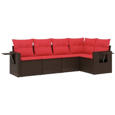 5-teiliges Gartensofa-Set mit Kissen, braun, Polyrattan vidaXL