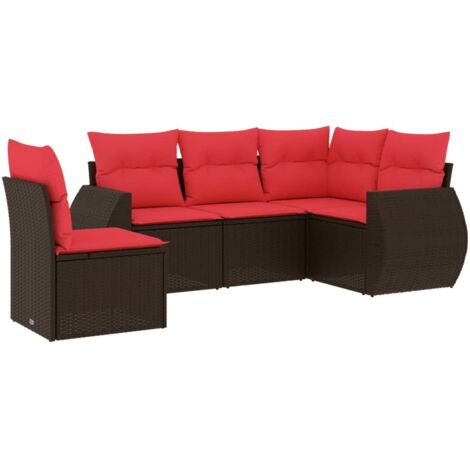 5-teiliges Gartensofa-Set mit Kissen, braun, Polyrattan vidaXL