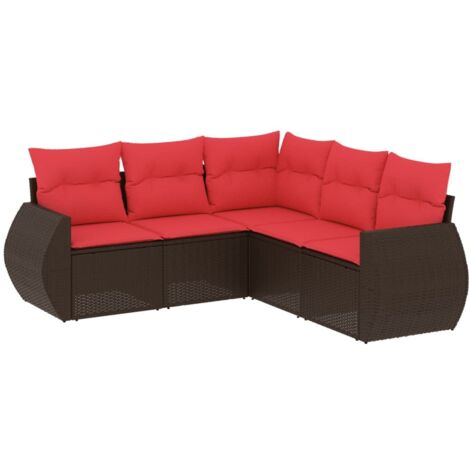 5-teiliges Gartensofa-Set mit Kissen, braun, Polyrattan vidaXL