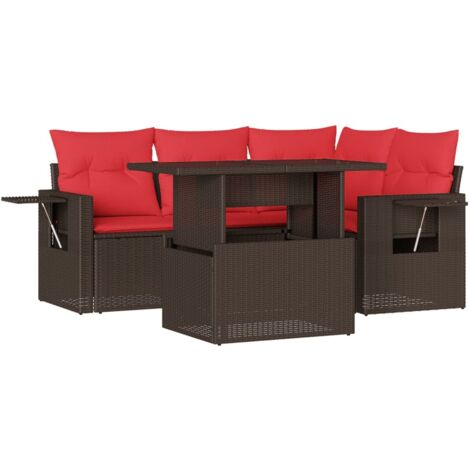 5-teiliges Gartensofa-Set mit Kissen, braun, Polyrattan vidaXL