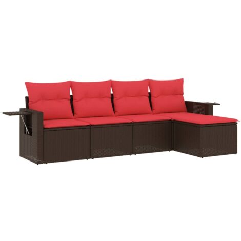5-teiliges Gartensofa-Set mit Kissen, braun, Polyrattan vidaXL