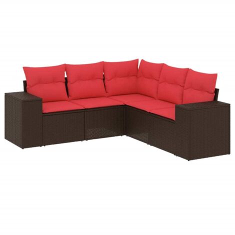 5-teiliges Gartensofa-Set mit Kissen, braun, Polyrattan vidaXL