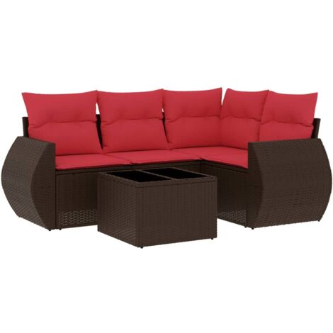 5-teiliges Gartensofa-Set mit Kissen, braun, Polyrattan vidaXL