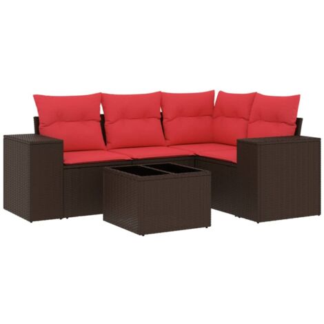 5-teiliges Gartensofa-Set mit Kissen, braun, Polyrattan vidaXL