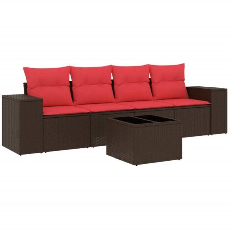 5-teiliges Gartensofa-Set mit Kissen, braun, Polyrattan vidaXL