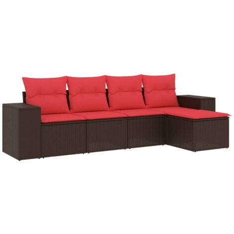 5-teiliges Gartensofa-Set mit Kissen, braun, Polyrattan vidaXL