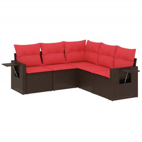 5-teiliges Gartensofa-Set mit Kissen, braun, Polyrattan vidaXL