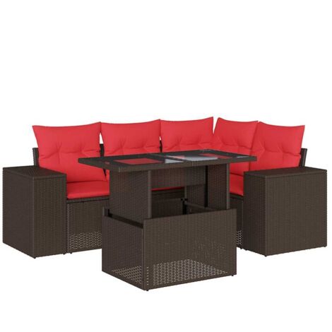 5-teiliges Gartensofa-Set mit Kissen, braun, Polyrattan vidaXL
