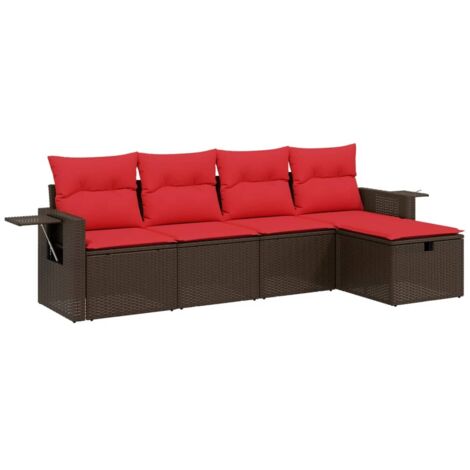 5-teiliges Gartensofa-Set mit Kissen, braun, Polyrattan vidaXL