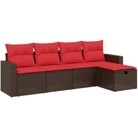 5-teiliges Gartensofa-Set mit Kissen, braun, Polyrattan vidaXL