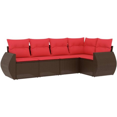 5-teiliges Gartensofa-Set mit Kissen, braun, Polyrattan vidaXL