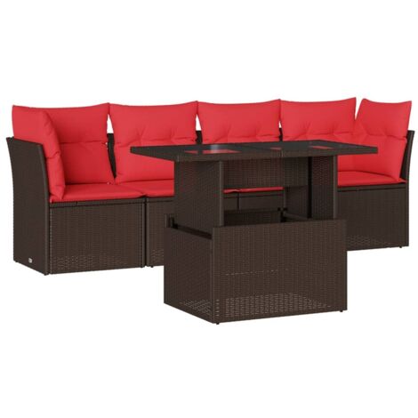 5-teiliges Gartensofa-Set mit Kissen, braun, Polyrattan vidaXL