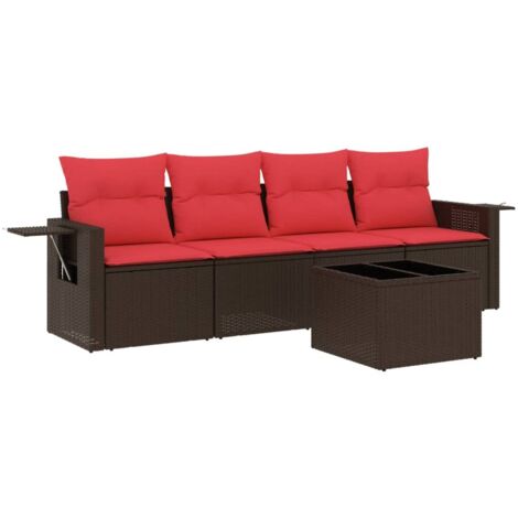 5-teiliges Gartensofa-Set mit Kissen, braun, Polyrattan vidaXL