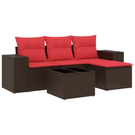 5-teiliges Gartensofa-Set mit Kissen, braun, Polyrattan vidaXL
