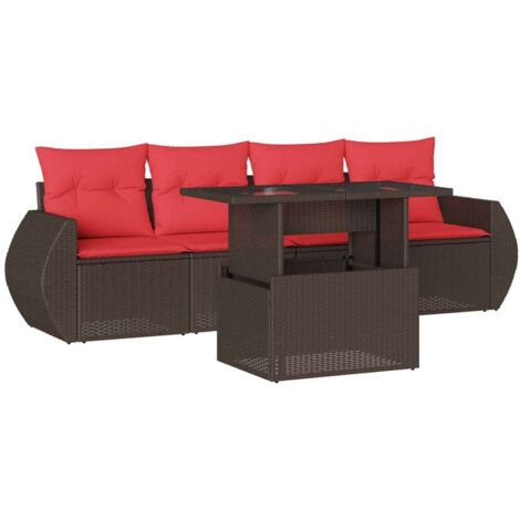 5-teiliges Gartensofa-Set mit Kissen, braun, Polyrattan vidaXL