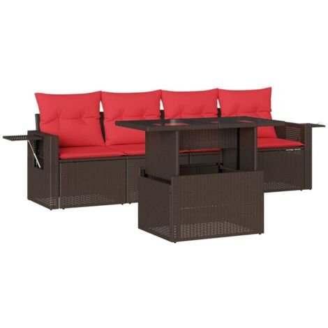 5-teiliges Gartensofa-Set mit Kissen, braun, Polyrattan vidaXL