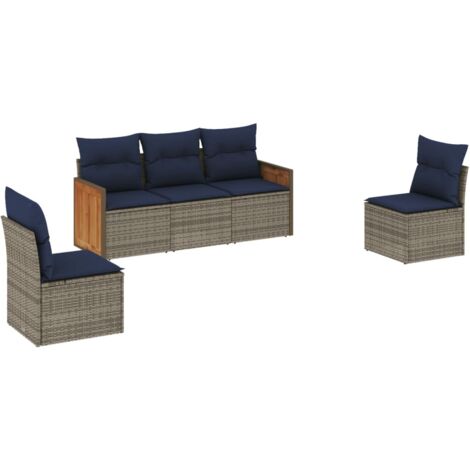 5-teiliges Gartensofa-Set mit Kissen, grau, Polyrattan vidaXL