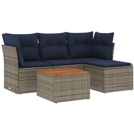 5-teiliges Gartensofa-Set mit Kissen, grau, Polyrattan vidaXL