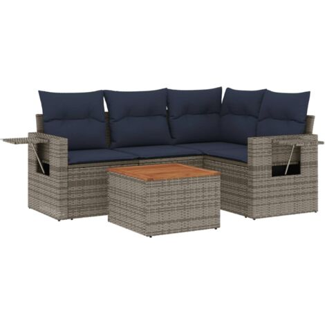 5-teiliges Gartensofa-Set mit Kissen, grau, Polyrattan vidaXL