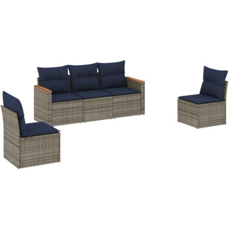 5-teiliges Gartensofa-Set mit Kissen, grau, Polyrattan vidaXL
