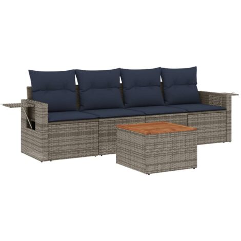 5-teiliges Gartensofa-Set mit Kissen, grau, Polyrattan vidaXL