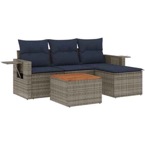 5-teiliges Gartensofa-Set mit Kissen, grau, Polyrattan vidaXL