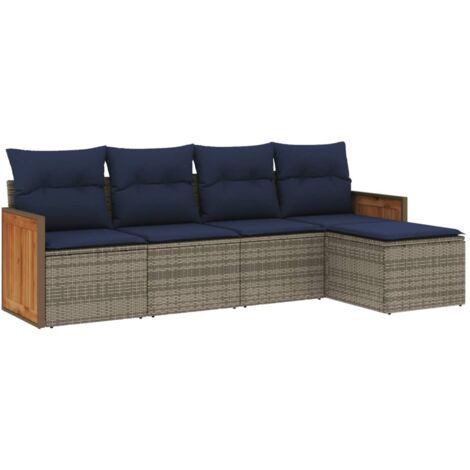 5-teiliges Gartensofa-Set mit Kissen, grau, Polyrattan vidaXL