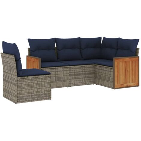 5-teiliges Gartensofa-Set mit Kissen, grau, Polyrattan vidaXL