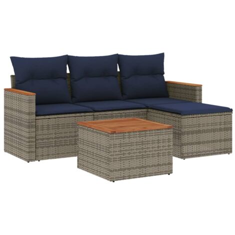 5-teiliges Gartensofa-Set mit Kissen, grau, Polyrattan vidaXL