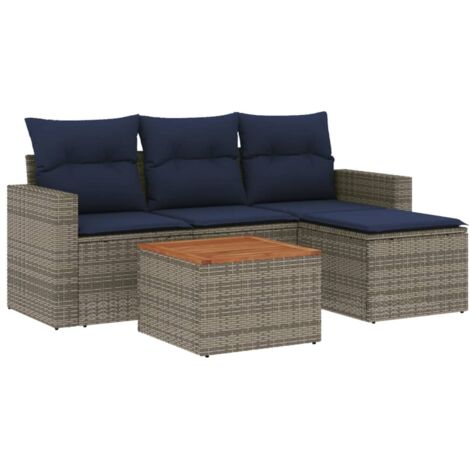 5-teiliges Gartensofa-Set mit Kissen, grau, Polyrattan vidaXL