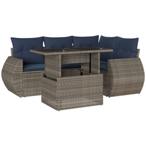 5-teiliges Gartensofa-Set mit Kissen, grau, Polyrattan vidaXL