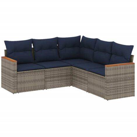 5-teiliges Gartensofa-Set mit Kissen, grau, Polyrattan vidaXL