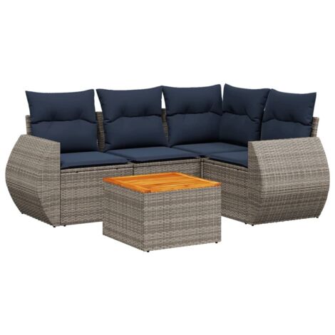 5-teiliges Gartensofa-Set mit Kissen, grau, Polyrattan vidaXL