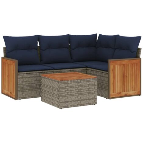 5-teiliges Gartensofa-Set mit Kissen, grau, Polyrattan vidaXL