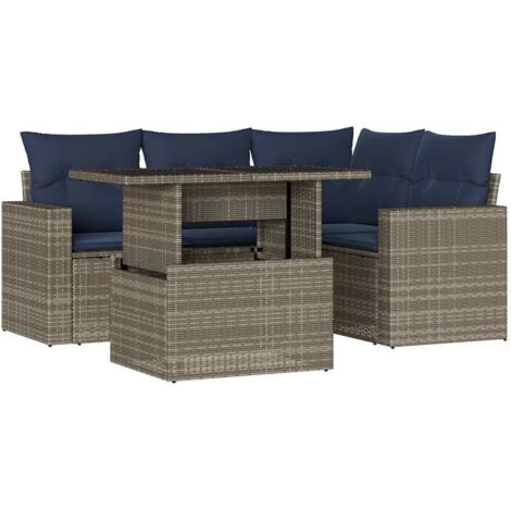 5-teiliges Gartensofa-Set mit Kissen, grau, Polyrattan vidaXL