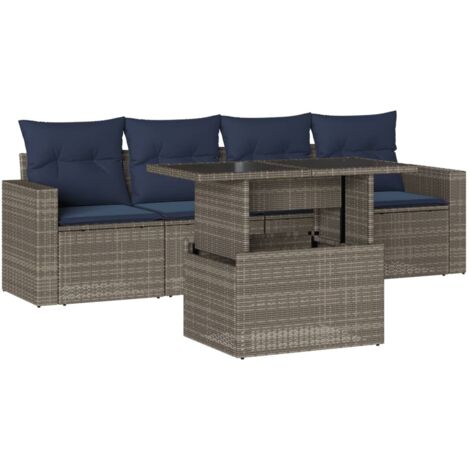5-teiliges Gartensofa-Set mit Kissen, grau, Polyrattan vidaXL