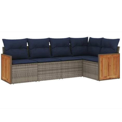 5-teiliges Gartensofa-Set mit Kissen, grau, Polyrattan vidaXL