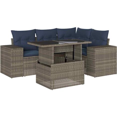 5-teiliges Gartensofa-Set mit Kissen, grau, Polyrattan vidaXL