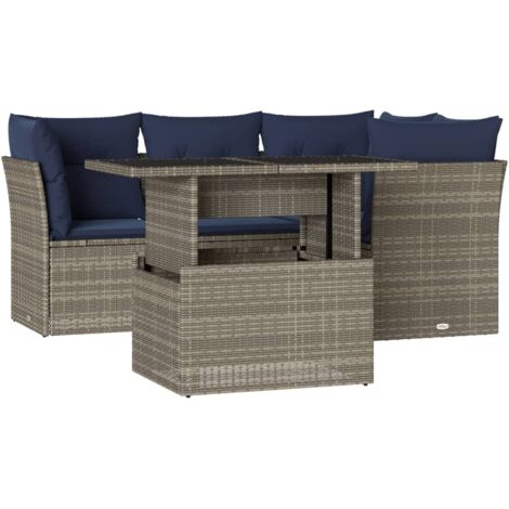 5-teiliges Gartensofa-Set mit Kissen, grau, Polyrattan vidaXL