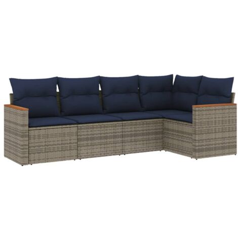 5-teiliges Gartensofa-Set mit Kissen, grau, Polyrattan vidaXL