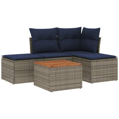5-teiliges Gartensofa-Set mit Kissen, grau, Polyrattan vidaXL