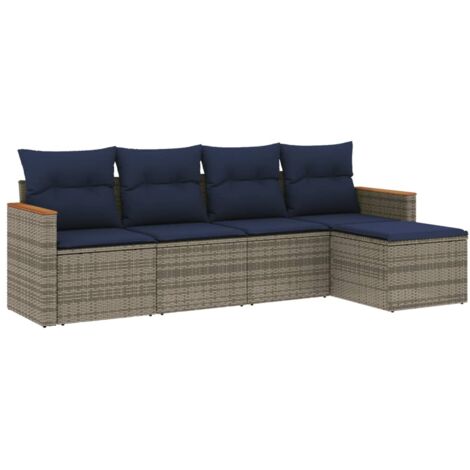 5-teiliges Gartensofa-Set mit Kissen, grau, Polyrattan vidaXL