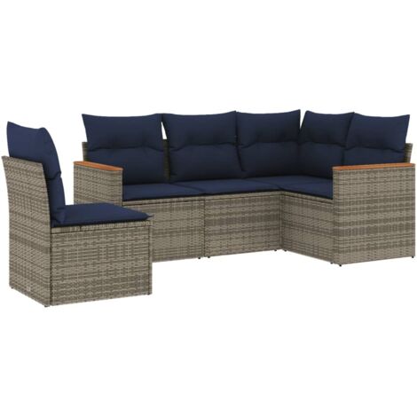 5-teiliges Gartensofa-Set mit Kissen, grau, Polyrattan vidaXL