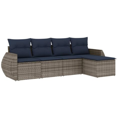 5-teiliges Gartensofa-Set mit Kissen, grau, Polyrattan vidaXL