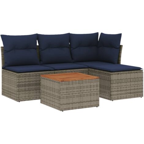 5-teiliges Gartensofa-Set mit Kissen, grau, Polyrattan vidaXL
