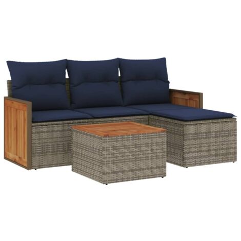 5-teiliges Gartensofa-Set mit Kissen, grau, Polyrattan vidaXL