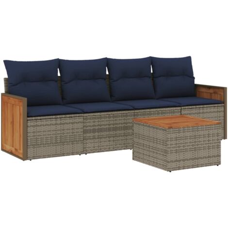 5-teiliges Gartensofa-Set mit Kissen, grau, Polyrattan vidaXL